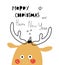 Merry Christmas and happy new year. Cartoon moose, hand drawing lettering, decor elements. holiday theme.