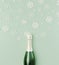 Merry Christmas and Happy New Year, Champagne bottle with white snowflakes