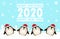 Merry Christmas and Happy New Year. Christmas celebrations with cute penguin dancing for Christmas card  Template for advertising