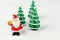 Merry Christmas and happy new year concept. Cute santa claus figure and tree on snow with copy space