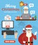 Merry Christmas and Happy New Year concept design flat. Santa delivering Christmas gifts. Santa mail, online greeting