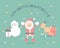 Merry christmas and happy new year with cute santa claus, snowflake, star, reindeer, snowman in the winter season green background