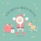 merry christmas and happy new year with cute santa claus, snowflake, star, reindeer in the winter season green background