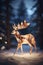 Merry christmas happy new year fancy gold deer shape in origami style on snowy background. Ai generated