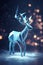 Merry christmas happy new year fancy gold deer shape in origami style on snowy background. Ai generated