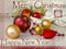 Merry Christmas and Happy New Year festive card. with Christmas fir tree decoration. Holiday composition. Festive background.