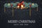 Merry Christmas. Happy New Year. Festive Christmas Design template with pine tree branches, garland, jingle bell, holly berry for