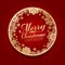 Merry Christmas and happy new year with Gold snow circle frame on red background