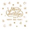 Merry Christmas and Happy New Year golden hand drawn lettering greeting card design