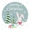 Merry Christmas and Happy New year greeting card with cute bunny and gift boxes