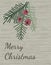 Merry Christmas and Happy New Year greeting card design. Taxus baccata tree branches with red berries and fir twigs