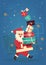 Merry Christmas And Happy New Year Greeting Card Santa Holding Present Stack Winter Holidays Concept Banner