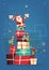 Merry Christmas And Happy New Year Greeting Card Santa Sit On Present Stack Winter Holidays Concept Banner