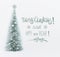 Merry Christmas and Happy New Year greeting card with text lettering and decorative artificial Christmas tree