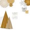 Merry Christmas, Happy New Year greeting card. Vector golden paper decoration snowflakes, christmas tree, angel.