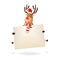 Merry Christmas and happy New Year greeting - Reindeer jumping with board