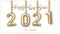 Merry christmas and happy new year greetings as vector illustrations of gold metal 2021 numbers