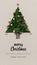 Merry Christmas and happy new year greetings in vertical top view cardboard with natural eco decorated christmas tree