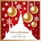 Merry Christmas and Happy New Year illustration. golden Christmas ball, snowflake, glitter