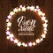 Merry Christmas and Happy New Year. Italian Language. Glowing Christmas Lights Wreath for Xmas Holiday Greeting Card Design.