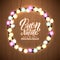 Merry Christmas and Happy New Year. Italian Language. Glowing Christmas Lights Wreath for Xmas Holiday Greeting Card Design.