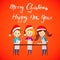 Merry Christmas Happy New Year Kids cooking xmas dinner. Cartoon vector characters. Cute childs in red holiday claus