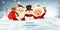 Merry Christmas. Happy new year. Mrs. Claus Together. Vector cartoon character of Happy Santa Claus, snowman and his