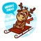 Merry Christmas and Happy New Year Reindeer sledging