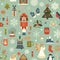 Merry Christmas and Happy New Year Retro Seamless Pattern. Christmas Balls and Bows