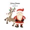 Merry Christmas and Happy New Year with Santa Claus and Reindeer. Watercolor design on white background vector