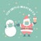 Merry christmas and happy new year with santa claus wearing protective mask and snowman in the winter season green background