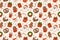 Merry Christmas and Happy New year seamless pattern. Santa Claus, gifts, cocoa, coffee, gingerbread.