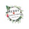 ``Merry Christmas and happy new year`` text wreath round frame. Happy new year greeting colorful light bulb