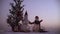 Merry christmas and happy new year. Two cheerful snowman standing in winter christmas landscape