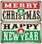 Merry Christmas and Happy New Year Vintage Signs Set