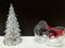 Merry Christmas and Happy New Year, white clear Xmas tree and hanging ball
