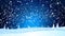 Merry Christmas and Happy New Year from white snowflakes on a blue night landscape. Holiday animated winter background.