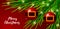 Merry Christmas holiday background with bauble, fir-tree. Santa Claus Coat red costume with yellow golden belt buckle. Merry