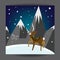 Merry Christmas! Holiday post card design with deer and mountains. Poster template. Vector.