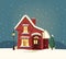 Merry Christmas house. Cartoon vector illustration