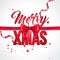 Merry Christmas Illustration with Red Bow Ribbon, Serpentine and Typography Elements on White Background. Vector Holiday