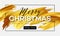 Merry Christmas lettering on a background of a gold brushstroke oil or acrylic paint. Sale design element for