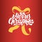 Merry Christmas lettering designs with yellow illustrations. Logos for postcard, poster, gift and T-shirt