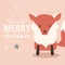 Merry Christmas lettering postcard with cute orange baby fox