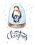 Merry Christmas lettering with watercolour fun pinguin.