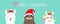 Merry Christmas. Llama alpaca, sloth face set. Red Santa hat. Happy New Year. Cute cartoon funny kawaii character. Greeting card,