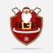 Merry Christmas Logo with happy Santa Claus. Cartoon character. Vector.