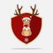 Merry Christmas Logo with reindeer hipster. Cartoon character. Vector.