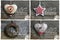 Merry Christmas Message, Decoration Pinecone Wreath, Tin Hearth, White Wooden Star, Collection of Four