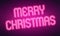 Merry Christmas neon purple letters glowing in the night